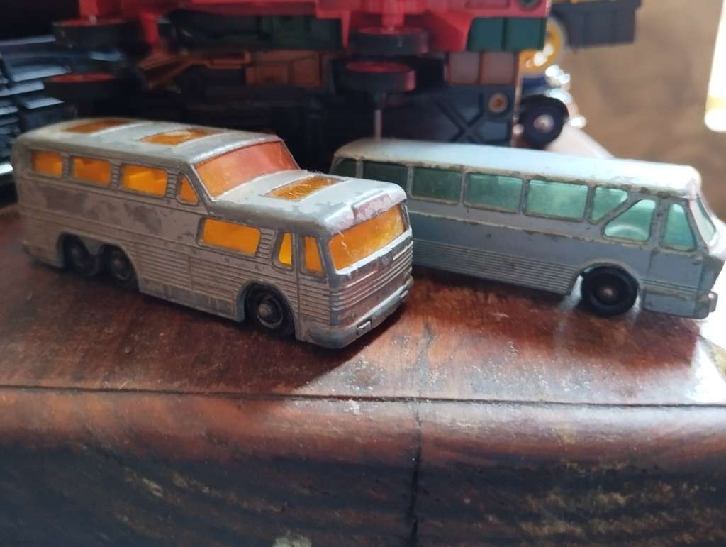 2 x Lesney Matchbox Vintage Bus Lot  - Royal Tiger and Greyhound - Regular Wheels