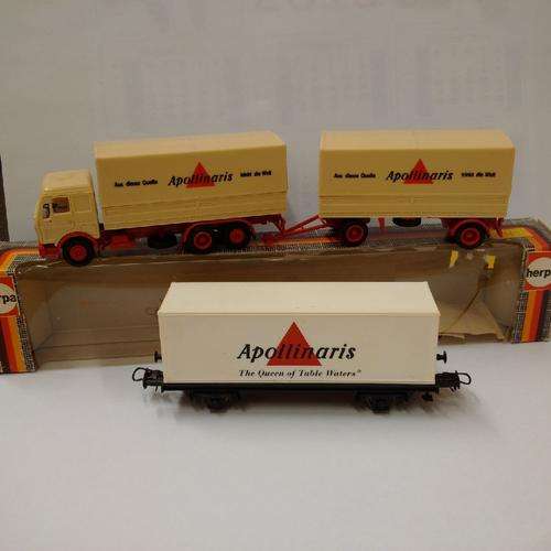 Roco/Herpa Apollinaris Container Wagon and Truck Bundle 1/87/HO Scale