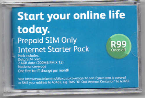 Telkom Mobile DATA Sim card with 2.4GB data for a crazy R49 once off-HALF PRICE- FREE SHIPPING!!
