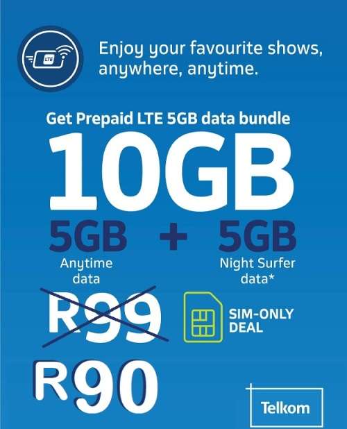 Telkom Mobile DATA Sim card with 10GB data for a crazy R90 once off (5GB day+5GB nite)