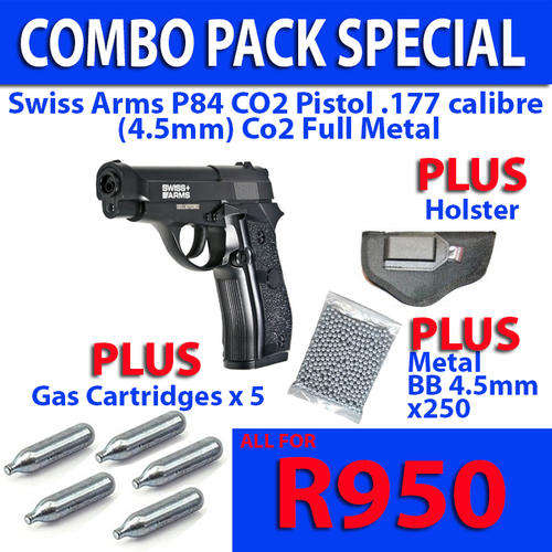 COMBO SPECIAL - Swiss Arms P84 CO2 Pistol .177 calibre (4.5mm) Co2 Full Metal