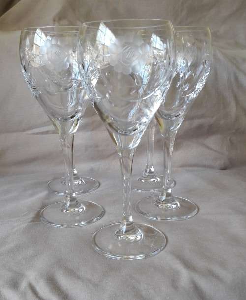 Set x5 Rose Cut Crystal Wine Glasses