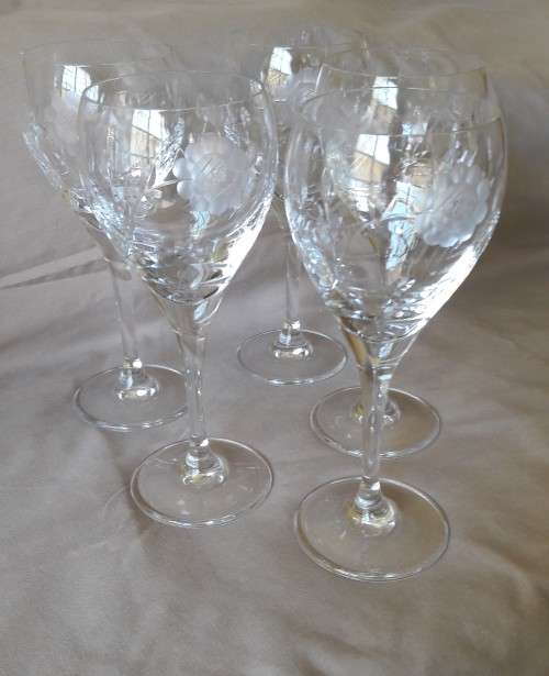 Set x5 Rose Cut Crystal Wine Glasses