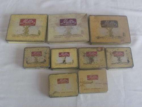 X3 LARGE MILLS & X6 SMALL MILLS CIGARETTE TINS