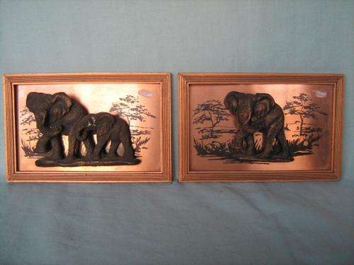 X2 COPPER PLAQUES OF ELEPHANTS (ONE OF THE BIG FIVE)