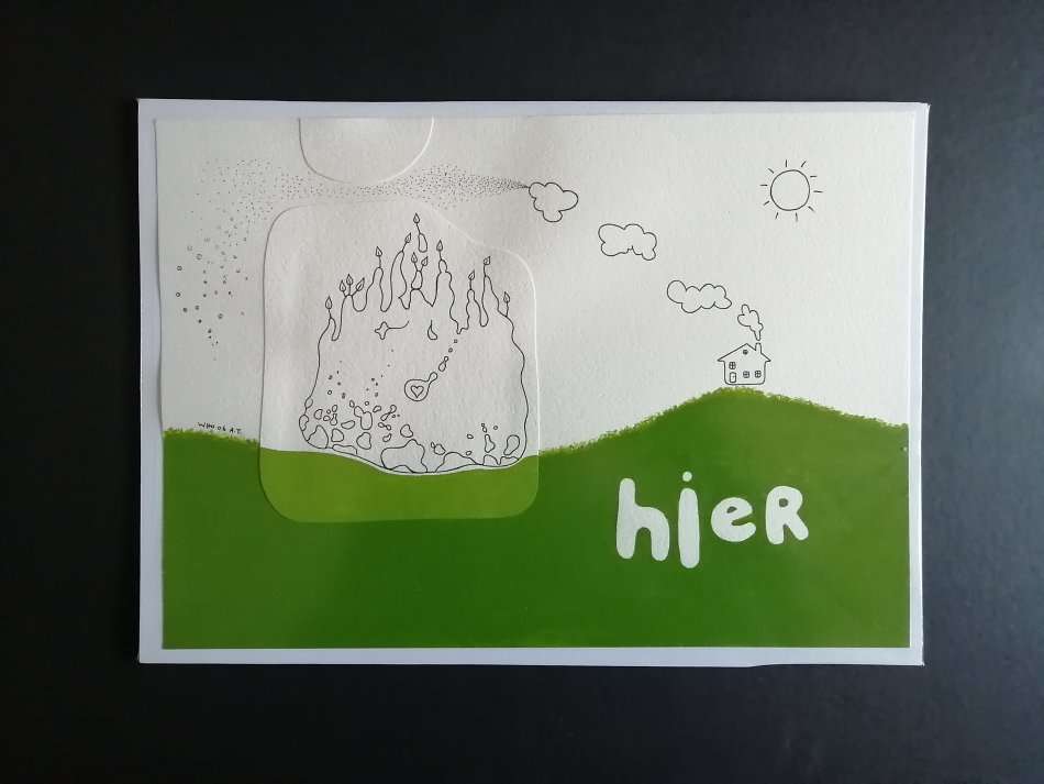 Art painted sketch on paper - "hier is ons..." - triptych A3 x 3 - format - landscape - created 2006