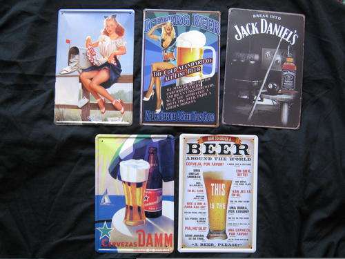 Stunning 5 piece tin/metal signs for your bar or mancave