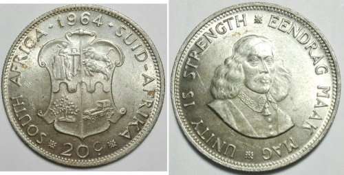1964 Twenty Cent - Jan van Riebeeck unc. Toned