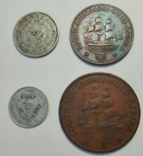 1941 Union Set - George VI - half penny, one penny, three pence, six pence