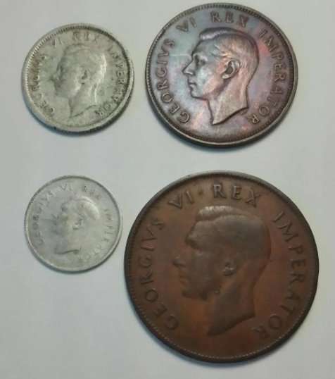 1941 Union Set - George VI - half penny, one penny, three pence, six pence