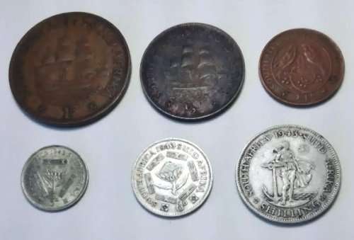 1943 Union Set - George VI - quarter penny, half penny, one penny, three pence,six pence, shilling