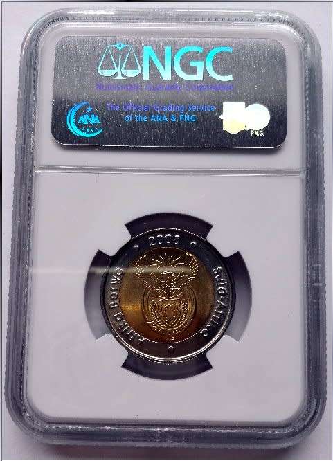2008 S.AFRICA 5R - MANDELA 90TH BIRTHDAY - GRADED NGC MS66 - 7 AVAILABLE