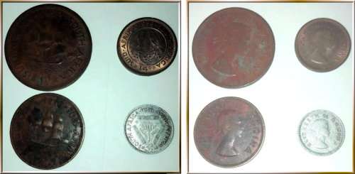1959 set - quarter penny, half penny, one penny, 3 pence - circ.
