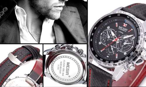 MEGIR Chronometer High Quality Timepiece with Leather band - In box