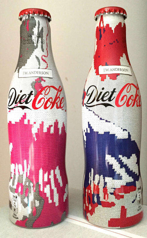 Diet Coke Coca Cola UK 2015 J W Anderson 2 Aluminium Bottle Set Limited Edition