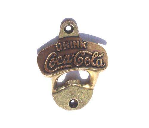 Coca Cola Coke Wall / Bar Mount Bottle Opener -New- Antique Brass Finish