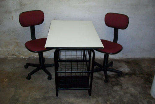 Adjustable desk with 2 office chairs - desk can adjust to about 17 degrees ideal for art or drawing