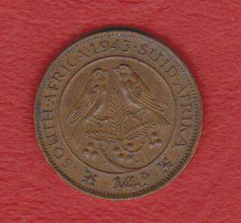 South Africa 1943 quarter penny farthing 1/4d - as per scan