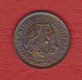 South Africa 1954 Quarter Penny Farthing 1/4d - as per scan