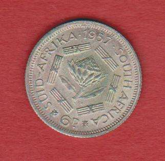 South Africa 1957 SILVER SIXPENCE Queen Elizabeth ll