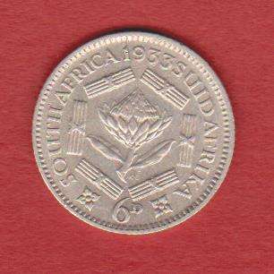Union South Africa 1933 SILVER SIXPENCE 6d