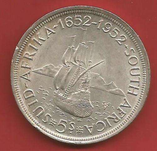 $$ Cracked die variety crown  $$ Silver 1952 SA Union 5 shilling - grade for yourself