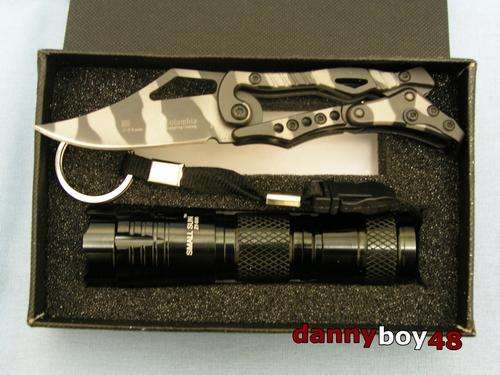 CRAZY R1 AUCTION!!!!! SMALL SUN ZY-556 CREE LED TORCH WITH TACTICAL POCKET FOLDING KNIFE - GRAY CAMO