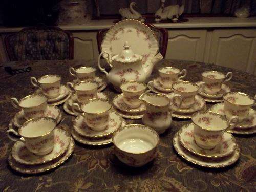 Royal Albert Dimity Rose complete tea set for 12 people (65 pieces)Forks + Spoons for 12 people.