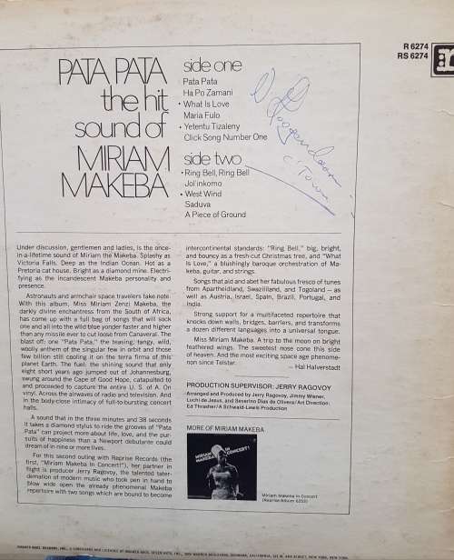 MIRIAM MAKEBA Pata Pata (Very Good+/Very Good+) Reprise Records RS 6274 USA Pressing 1967