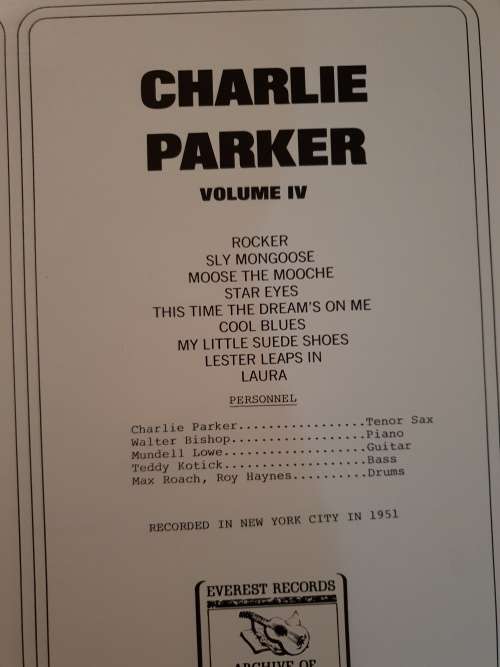 CHARLIE PARKER Volume IV (Excellent/Excellent)