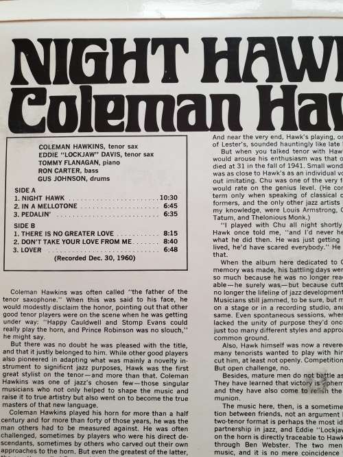 COLEMAN HAWKINS Night Hawk (Excellent/Excellent)