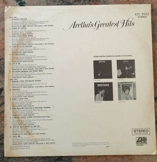 ARETHA FRANKLIN Greatest Hits (Very Good+/Very Good-) Rare
