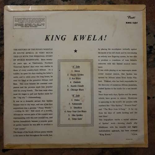 SPOKES MASHIYANE King Kwela (Good+/Very Good) - 1958 - RMG 1107 SA pressing RARE