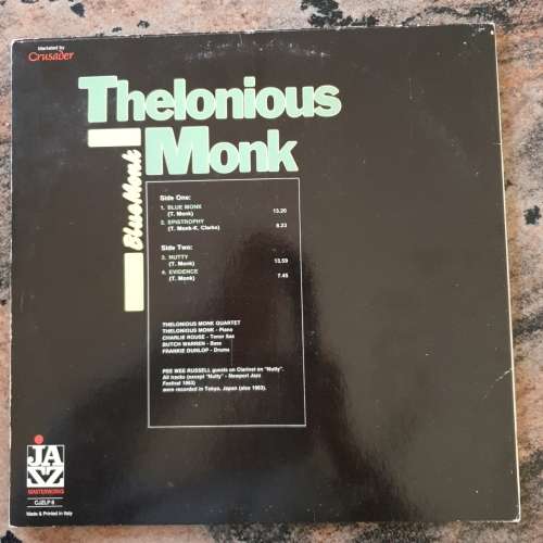 THELONIOUS MONK Blue Monk (Very Good+/Very Good) CJZLP 8 Italian Pressing 1985