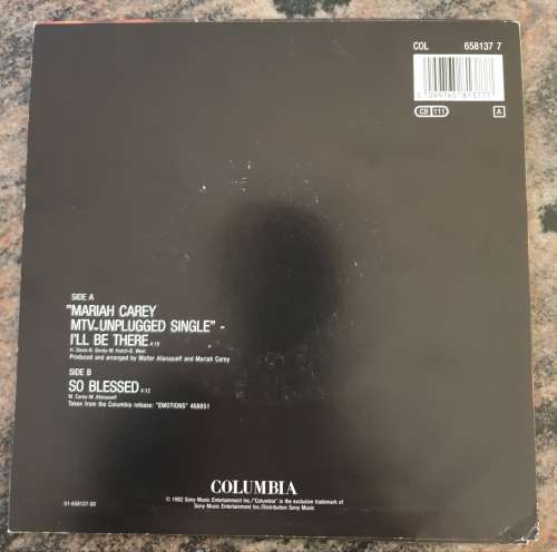 MARIAH CAREY I'll Be There - MTV Unplugged single (Excellent/VG+) 1992 Sony Music - 7" single - RARE