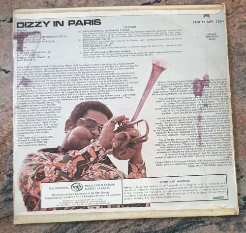 DIZZY GILLESPIE Dizzy In Paris (Very Good+/Very Good) 1973 Pressing MFP 3534