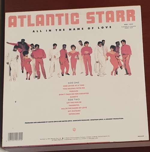 ATLANTIC STARR All In The Name Of Love (Excellent/Excellent) Warner WBC 1624 SA Pressing 1987