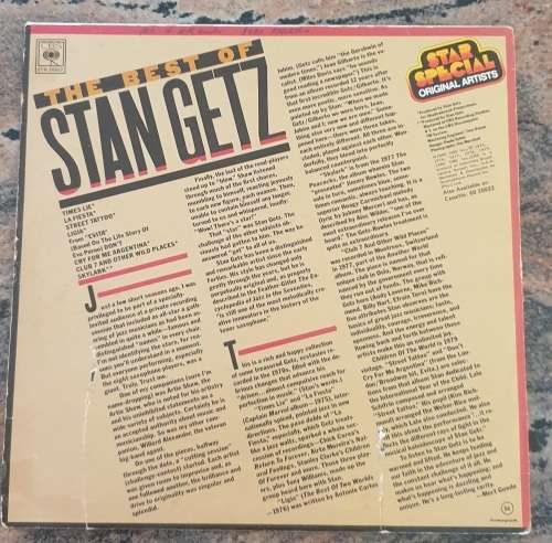 STAN GETZ The Best Of (Very Good/Very Good) CBS Records STR 20022 South African Pressing 1980