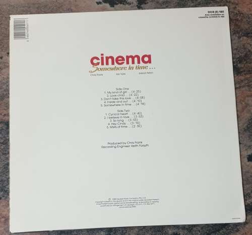 CINEMA Somewhere In Time (Exc/Exc) Decibel DCB (E) 185 South African Press 1988 - Inner with lyrics