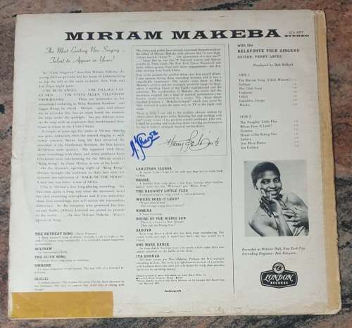 MIRIAM MAKEBA Of King Kong Fame (Very Good+/Good+) London Records SZA 6037 South African Pressing