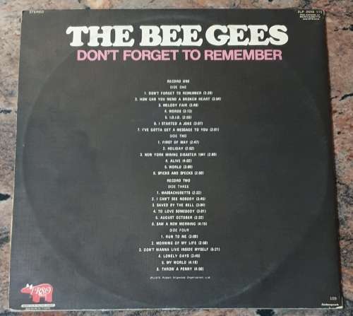 THE BEE GEES Don`t Forget To Remember - Double LP - RSO 2LP 2658 115 SA Pressing 1975 - Gatefold