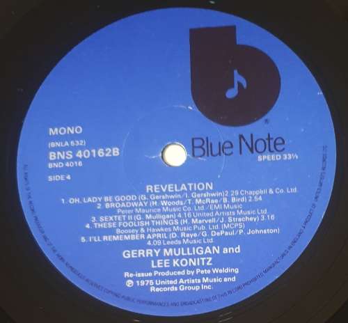 GERRY MULLIGAN LEE KONITZ Revelation - Double LP (Exc/VG+) Blue Note BNS 40162 UK Press 1975 - MONO