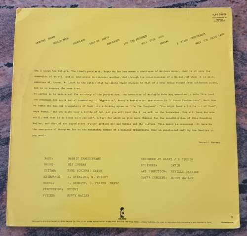BUNNY WAILER Sings The Wailers (Very Good-/Very Good) Island ILPS 29629 SA Pressing 1980