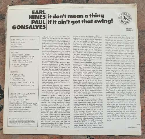 EARL HINES PAUL GONSALVES It Does`t Mean A Thing If ... (VG+/VG+) BKC 9002 SA Pressing 1974 - RARE