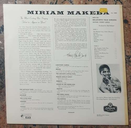 MIRIAM MAKEBA Of King Kong Fame (Excellent/Very Good+) London Records GL 1808 South African Pressing