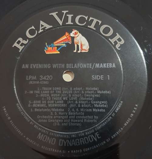 MIRIAM MAKEBA An Evening With Belafonte/Makeba (G+/VG+) RCA Victor LPM-3420 USA Press 1965 - MONO