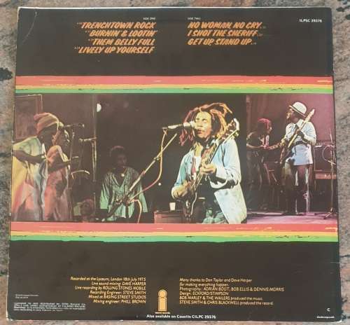 BOB MARLEY and THE WAILERS Live! (Very Good+/Very Good+) Island ILPSC 29376 South African Press 1979
