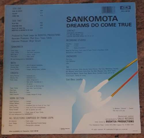SANKOMOTA Dreams Do Come True (Very Good/Very Good+) Gallo HUL 40136 SA Pressing 1987 - VERY RARE