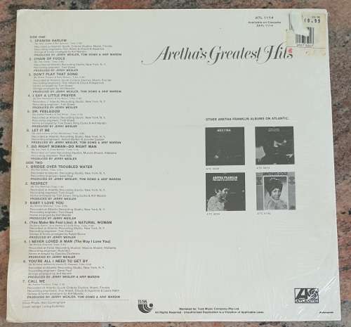 ARETHA FRANKLIN Aretha`s Greatest Hits (Very Good+/Very Good+) Atlantic ATL 1114 SA Pressing