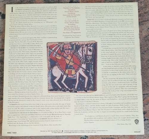 PAUL SIMON Graceland (VG+/VG) Warner WBC 1602 SA Pressing 1986 - Inner sleeve with lyrics